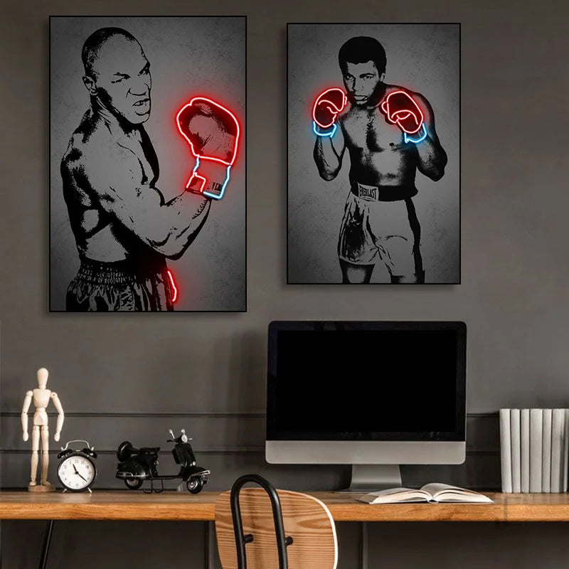 Boxing Greats Tyson or Ali Neon Effect Wall Art Canvas - T.O.M.S Direct