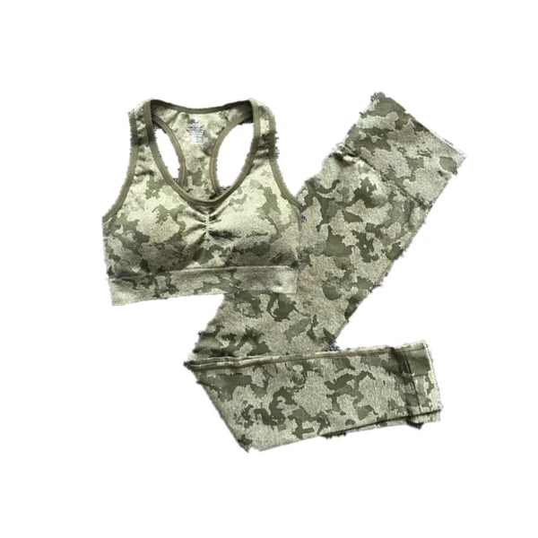 Women’s 2pc Camo Seamless Nylon Sports Bra & Leggings Set 5 Colours 2 Styles - T.O.M.S Direct