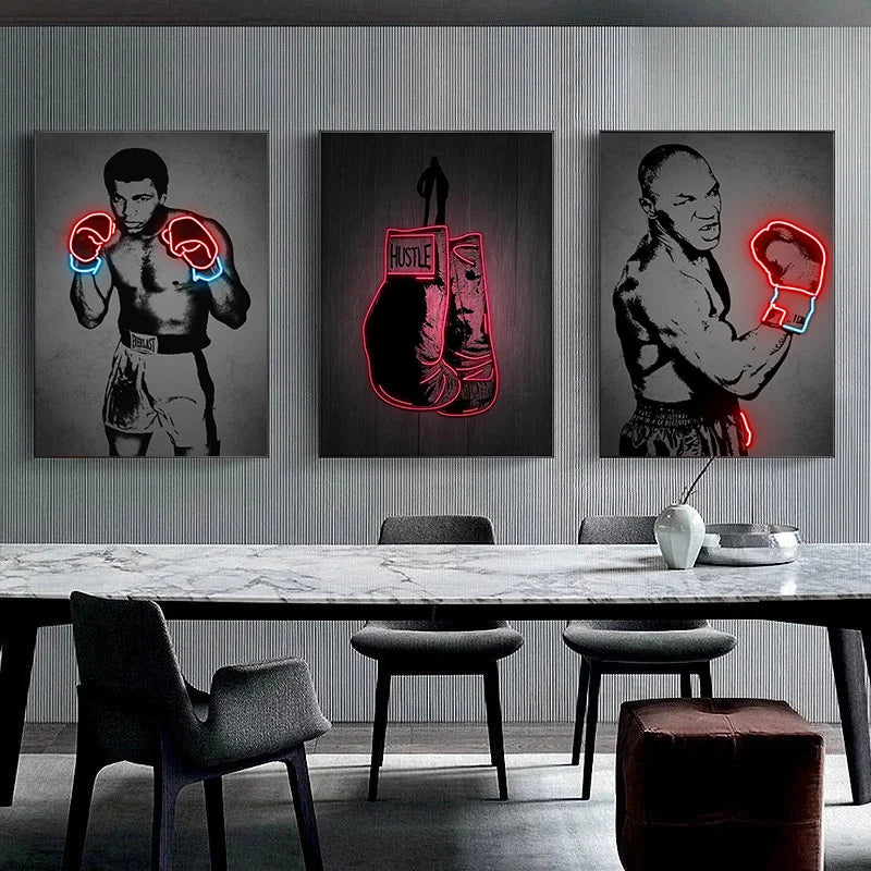 Boxing Greats Tyson or Ali Neon Effect Wall Art Canvas - T.O.M.S Direct