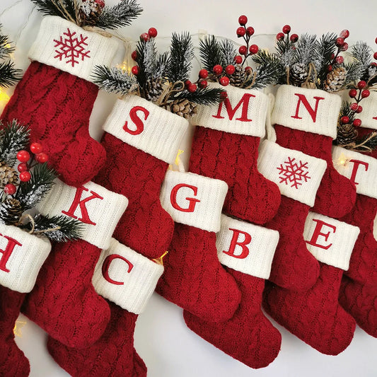 Knitted Lettered Christmas Stocking 18x14cm - T.O.M.S Direct