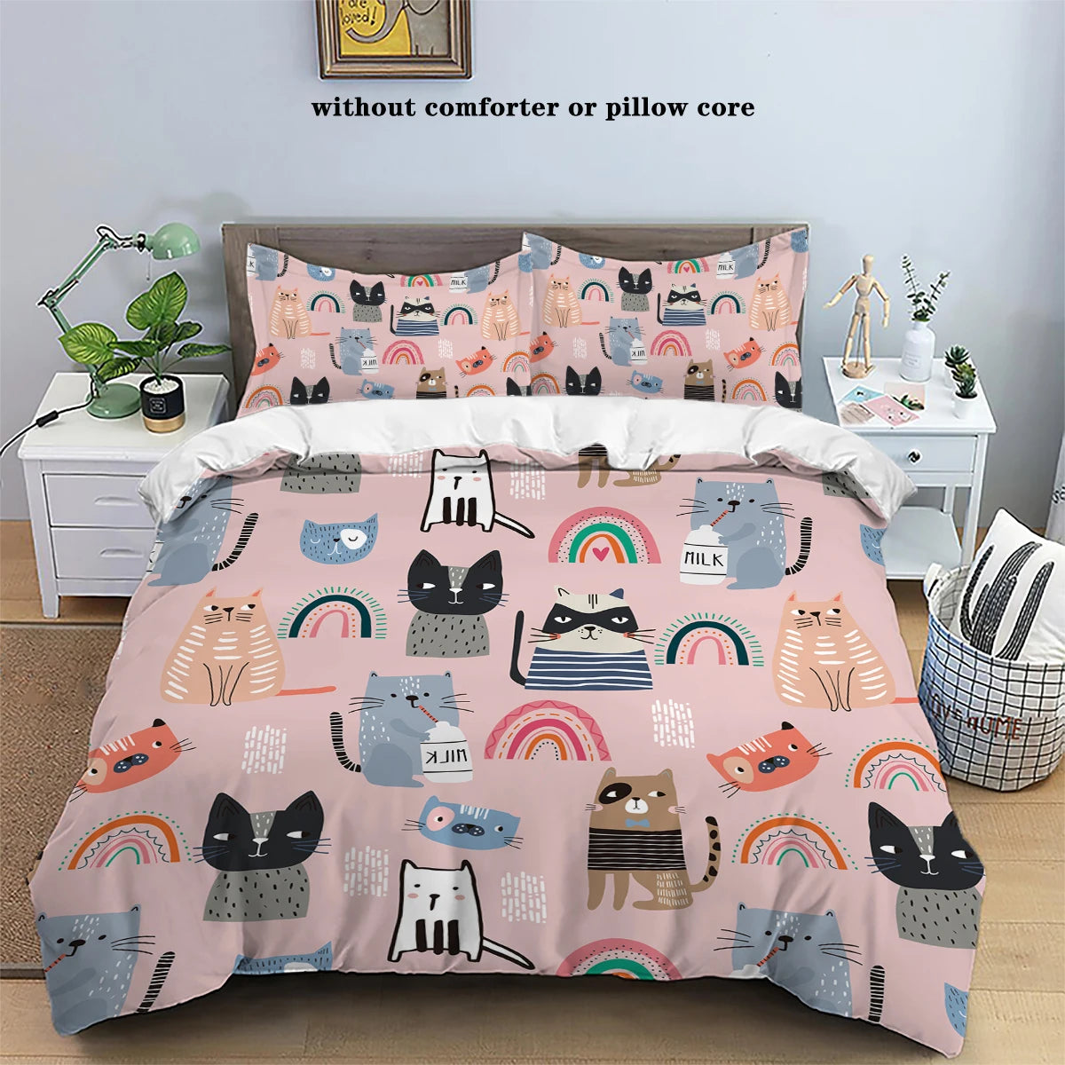 Cat & Rainbow Design Duvet Set - T.O.M.S Direct