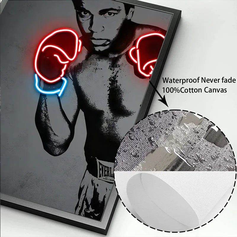 Boxing Greats Tyson or Ali Neon Effect Wall Art Canvas - T.O.M.S Direct