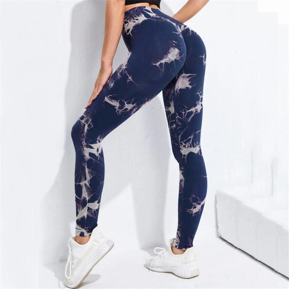 Women’s Tie Dye Effect Seamless Scrunch Butt Leggings 33 Designs - T.O.M.S Direct