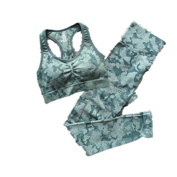 Women’s 2pc Camo Seamless Nylon Sports Bra & Leggings Set 5 Colours 2 Styles - T.O.M.S Direct