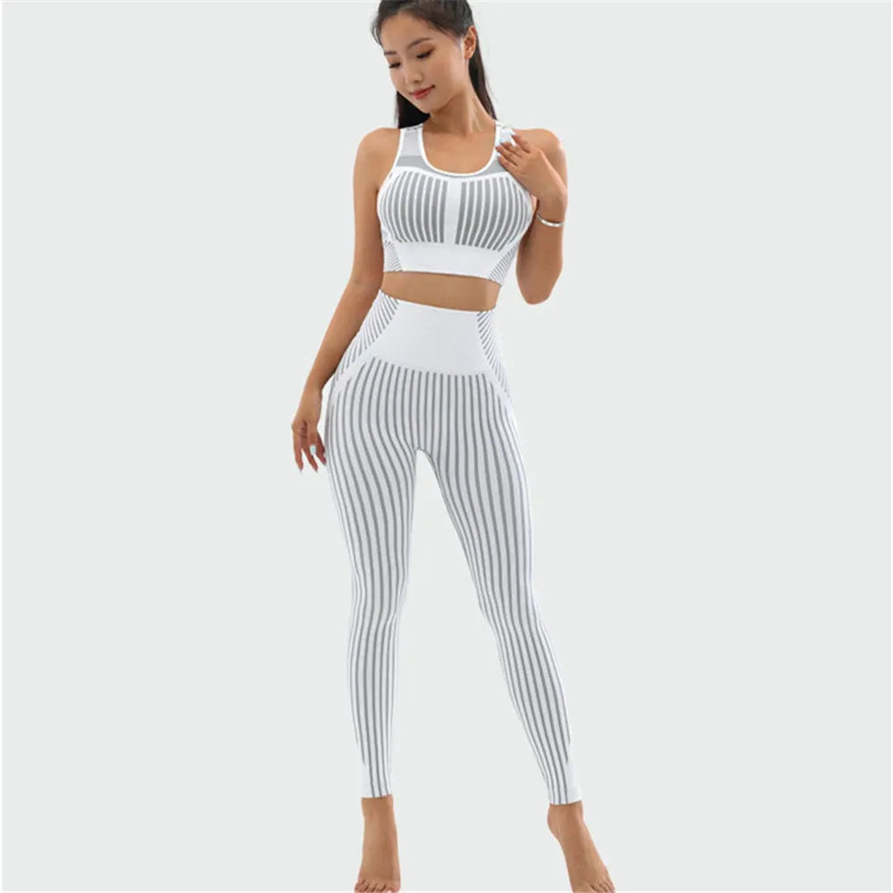 Women’s 2pc Stripe Seamless Yoga Set 5 Colours - T.O.M.S Direct