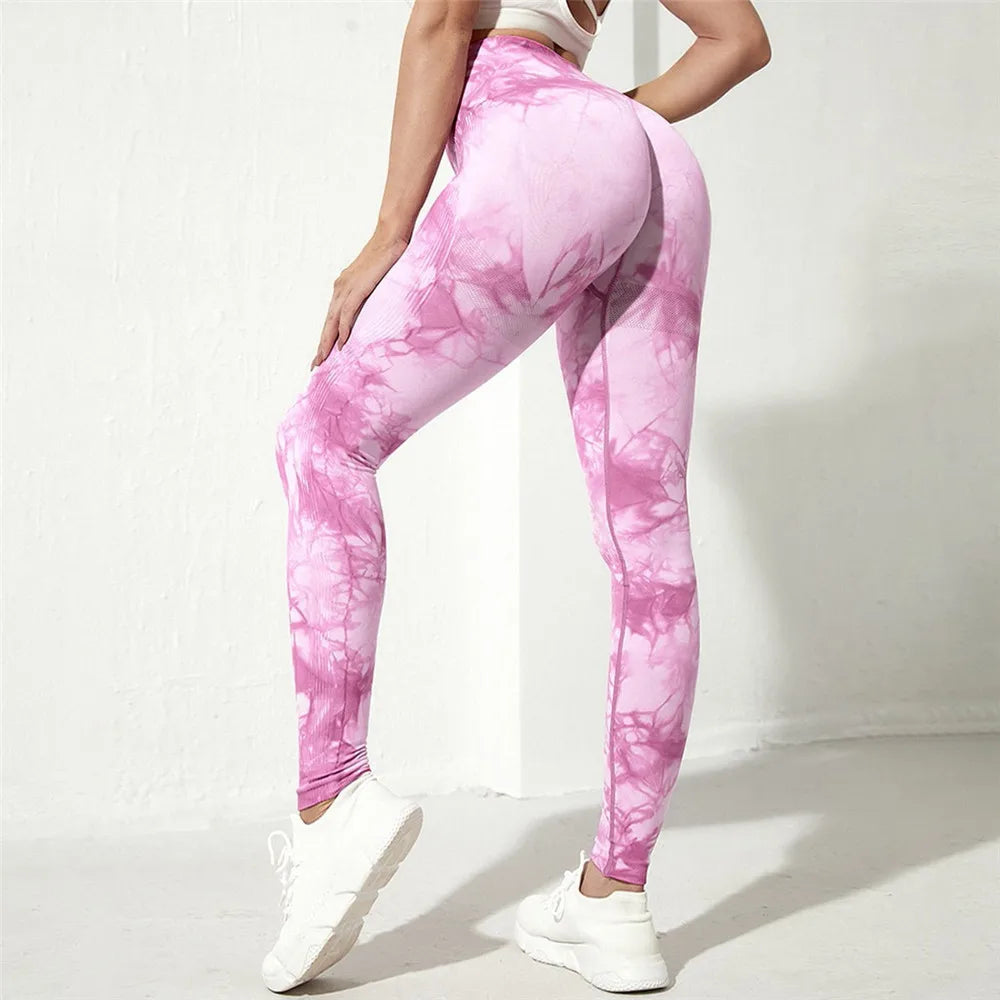 Women’s Tie Dye Effect Seamless Scrunch Butt Leggings 33 Designs - T.O.M.S Direct