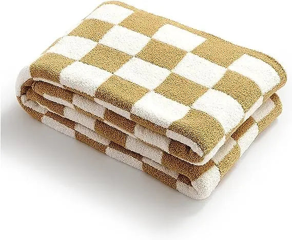 Grid Checkerboard Microfibre Coral Fleece Blanket Throw 6 Colours - T.O.M.S Direct