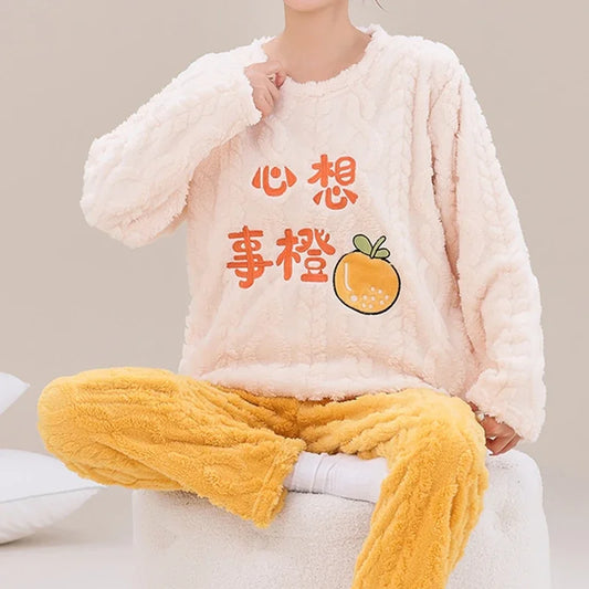 2pc Orange Design Polyester Fleece Pyjama Set - T.O.M.S Direct