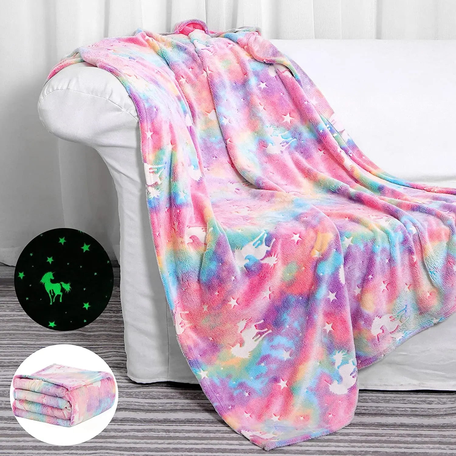 Soft Polyester Glow in the Dark Unicorn Blanket Throw - T.O.M.S Direct