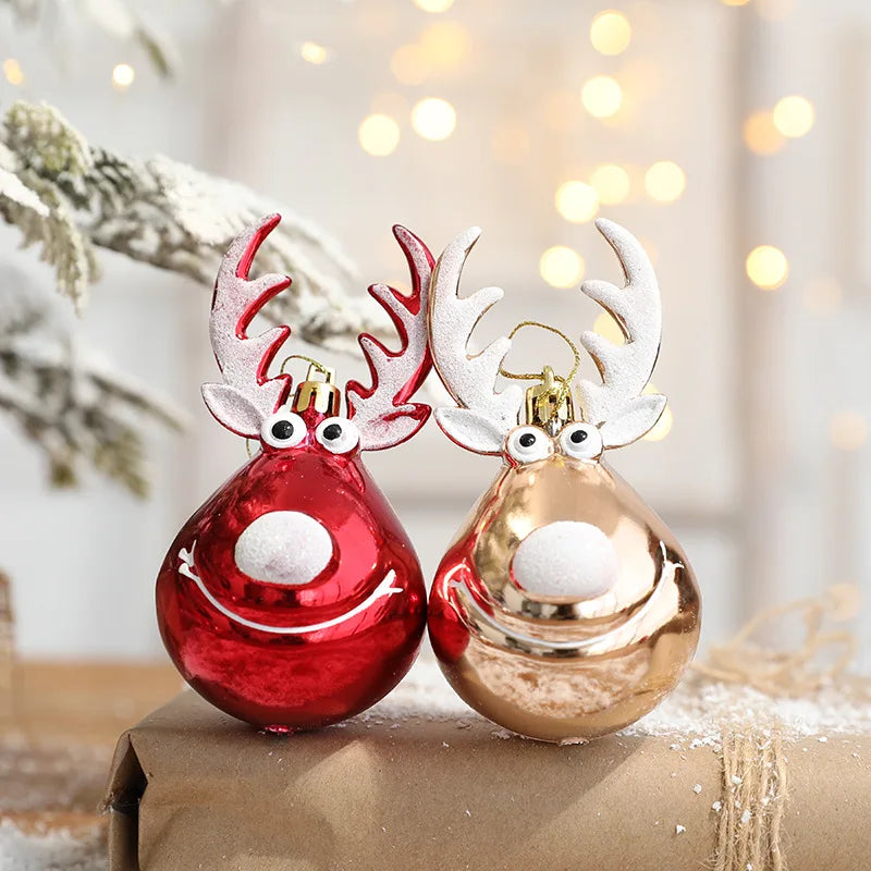 2pc Shiny Reindeer Baubles 4 Designs - T.O.M.S Direct