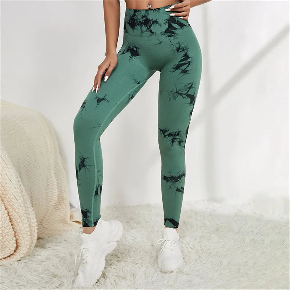 Women’s Tie Dye Effect Seamless Scrunch Butt Leggings 33 Designs - T.O.M.S Direct