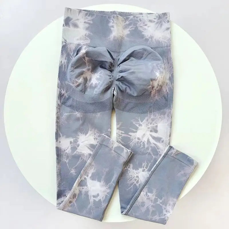 Women’s Tie Dye Effect Seamless Scrunch Butt Leggings 33 Designs - T.O.M.S Direct