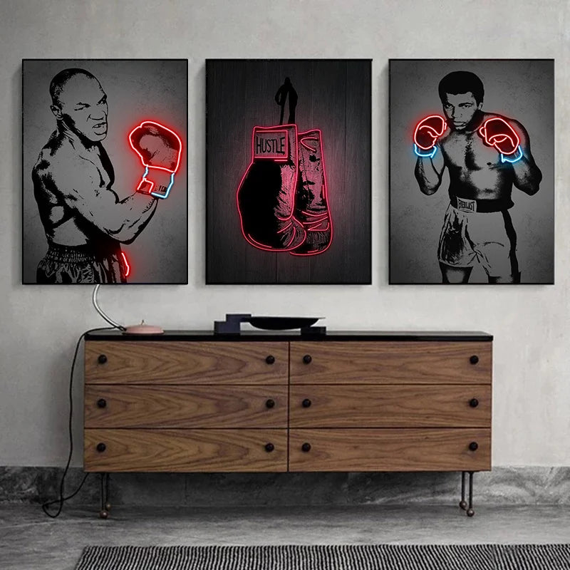 Boxing Greats Tyson or Ali Neon Effect Wall Art Canvas - T.O.M.S Direct