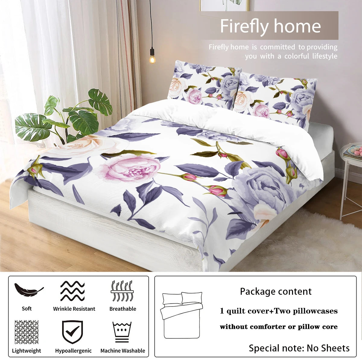 3pc White Floral Duvet Set 3 Designs - T.O.M.S Direct