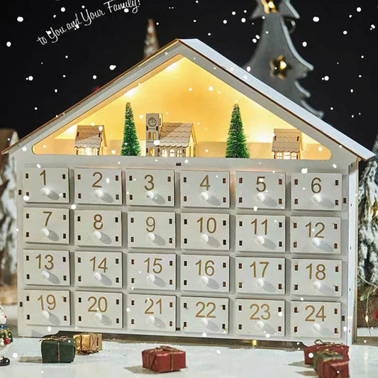 Wooden LED Advent Calendar Christmas House - T.O.M.S Direct