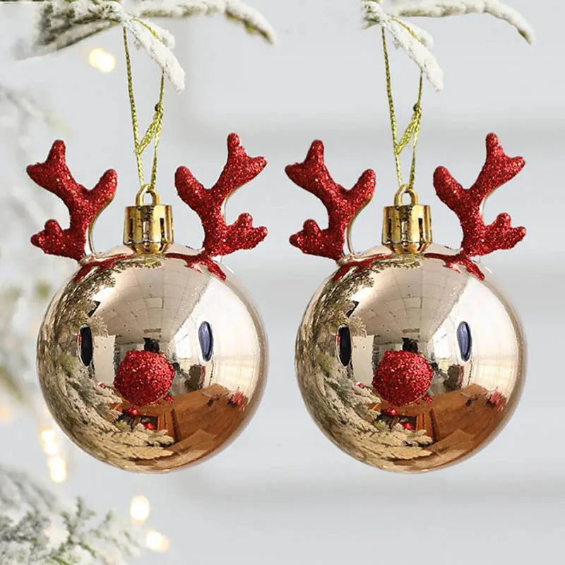 2pc Shiny Reindeer Baubles 4 Designs - T.O.M.S Direct