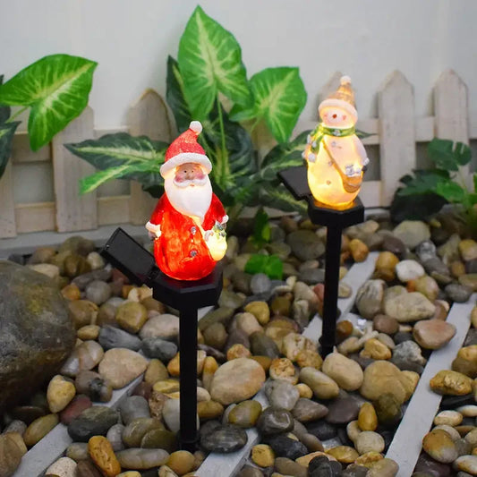 2pc Solar Power Santa & Snowman LED Garden Ornaments - T.O.M.S Direct