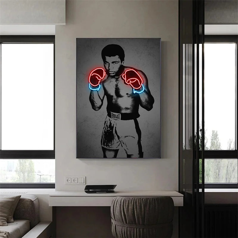 Boxing Greats Tyson or Ali Neon Effect Wall Art Canvas - T.O.M.S Direct