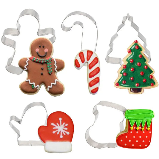 5pc Festive Christmas Cookie Cutters 4 Designs - T.O.M.S Direct