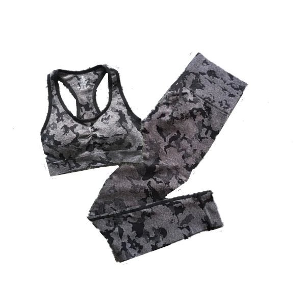 Women’s 2pc Camo Seamless Nylon Sports Bra & Leggings Set 5 Colours 2 Styles - T.O.M.S Direct