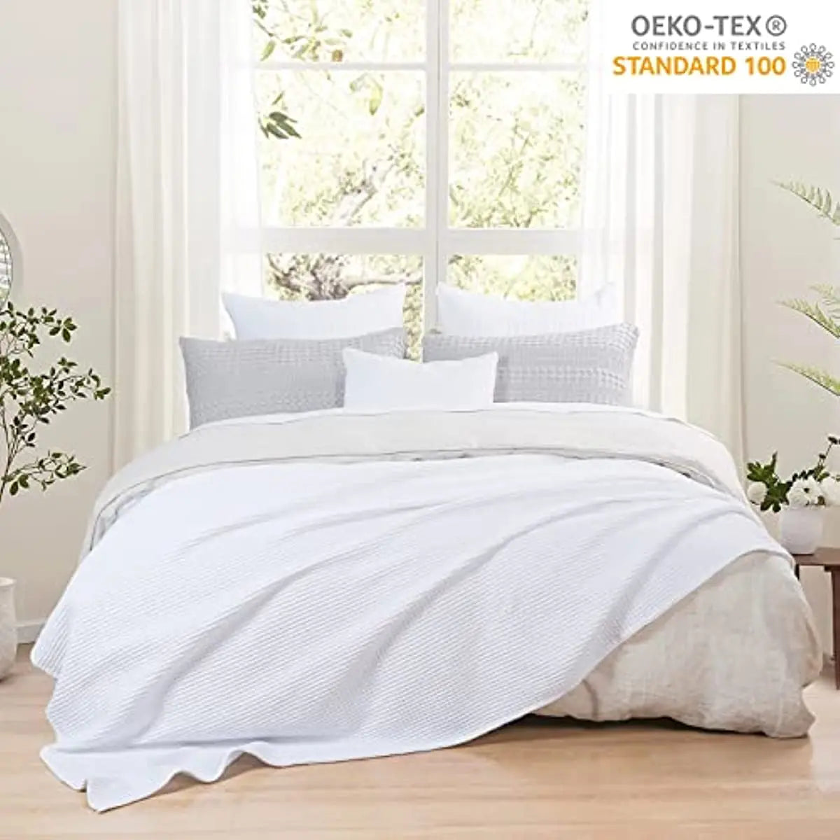 130x150cm 100% Cotton Waffle Weave 405GSM Blanket Throw 5 Colours - T.O.M.S Direct