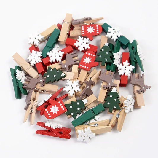 20pc Festive Wooden Photo Clips - T.O.M.S Direct