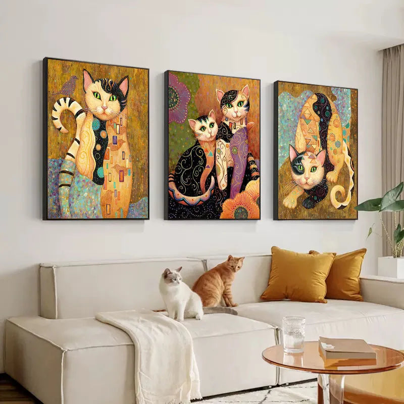 Gustav Klimt Style Cat Wall Art Canvas 9 Designs - T.O.M.S Direct