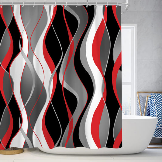 Modern Wavy Abstract Design Shower Curtain in 4 Colours - T.O.M.S Direct