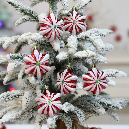 6pc Red & White Tree Hanging Ornaments 11 Designs - T.O.M.S Direct