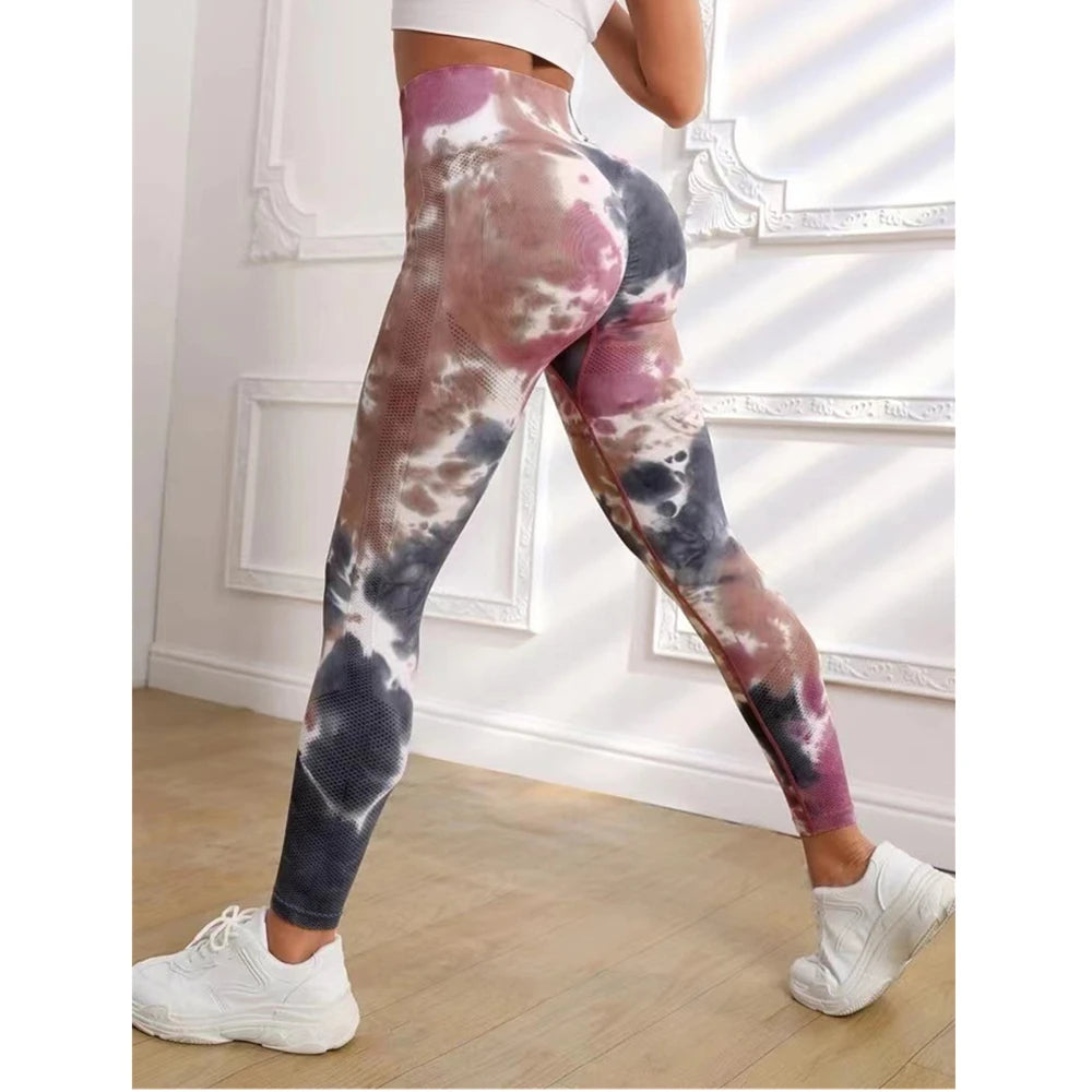 Women’s Tie Dye Effect Seamless Scrunch Butt Leggings 33 Designs - T.O.M.S Direct