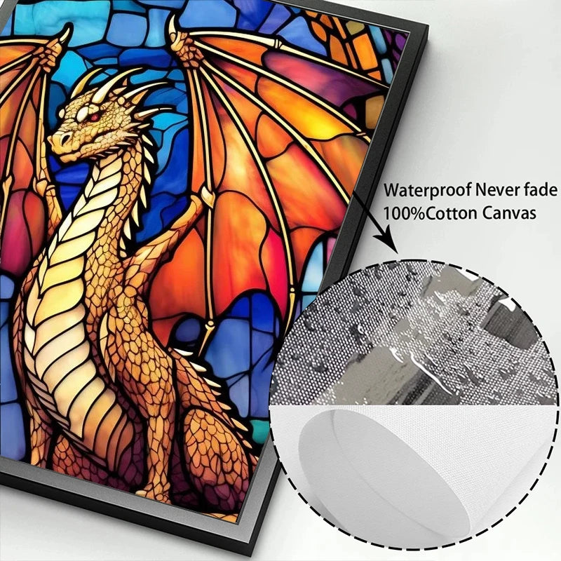 Stained Glass Dragon Wall Art Canvas 22 Designs - T.O.M.S Direct