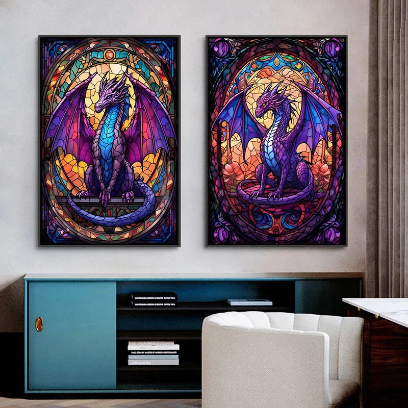 Stained Glass Dragon Wall Art Canvas 22 Designs - T.O.M.S Direct