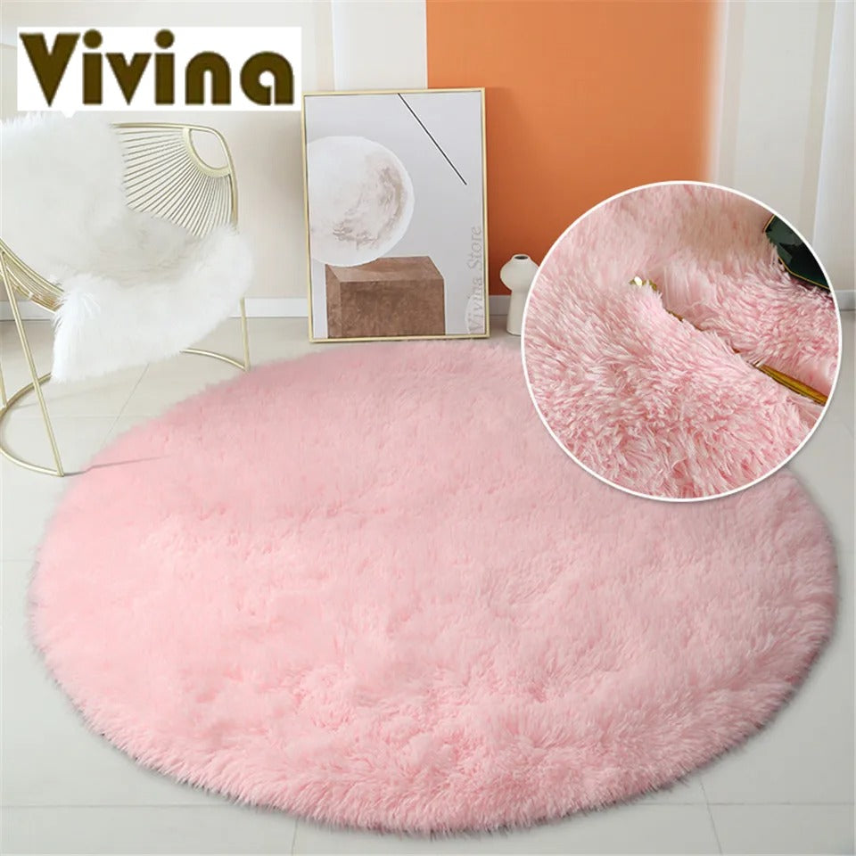 Vivina Round Plush Solid Colour Plush Rug Various Colours & Sizes - T.O.M.S Direct