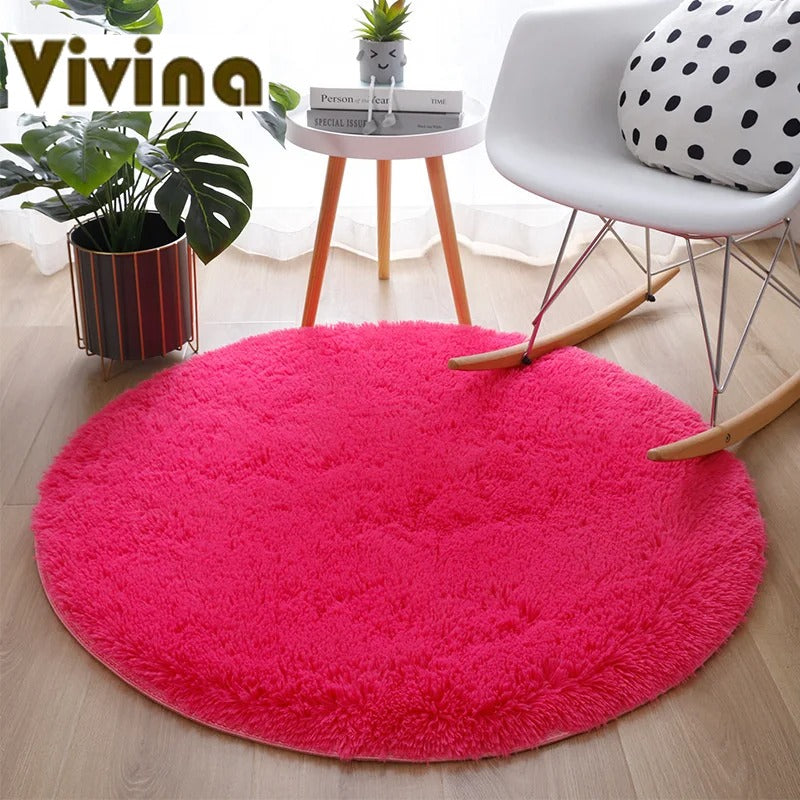 Vivina Round Plush Solid Colour Plush Rug Various Colours & Sizes - T.O.M.S Direct