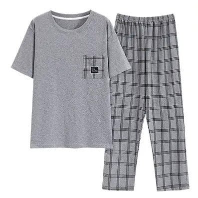 2pc Grey Check Pocket Cotton Pyjama Set - T.O.M.S Direct