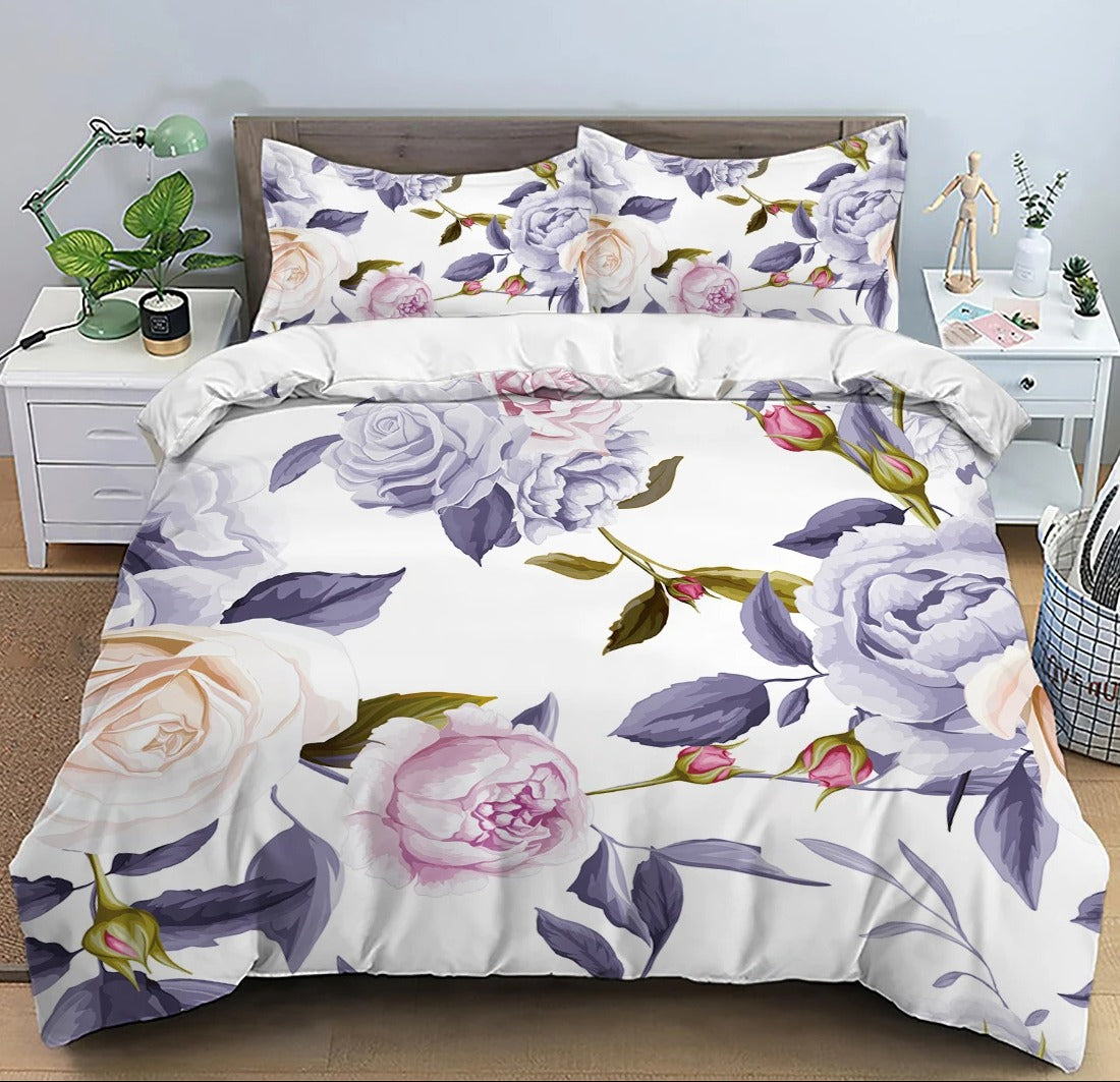 3pc White Floral Duvet Set 3 Designs - T.O.M.S Direct