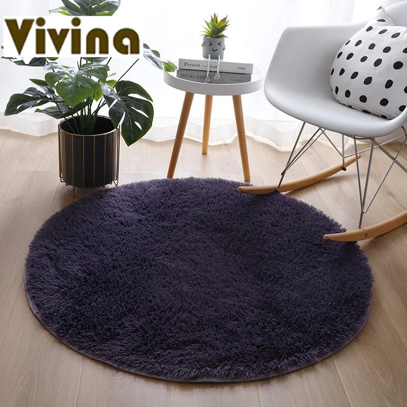 Vivina Round Plush Solid Colour Plush Rug Various Colours & Sizes - T.O.M.S Direct